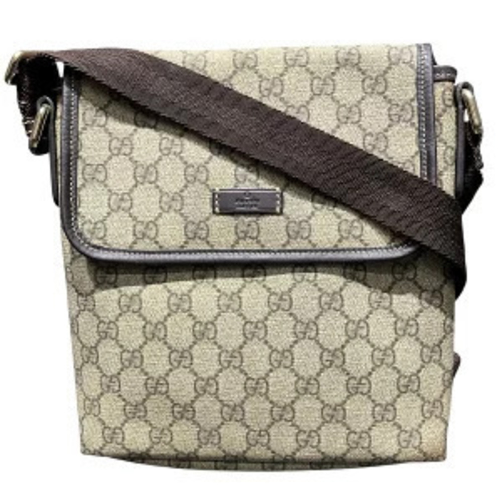 Gucci GG Supreme Canvas Flap Messenger Bag beige brown monogram